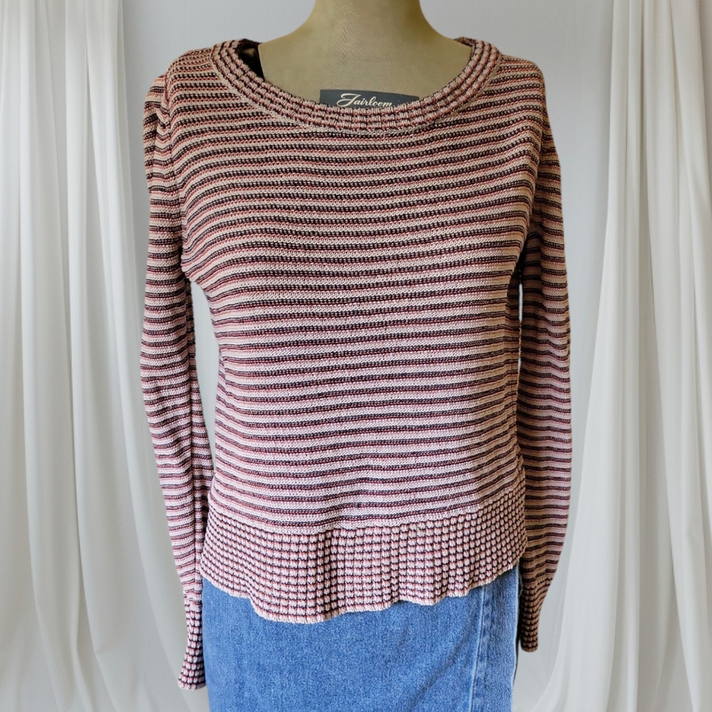 Loft Sweater Long Sleeve Knit Striped Light Weight Crew Neck Red Black Size M